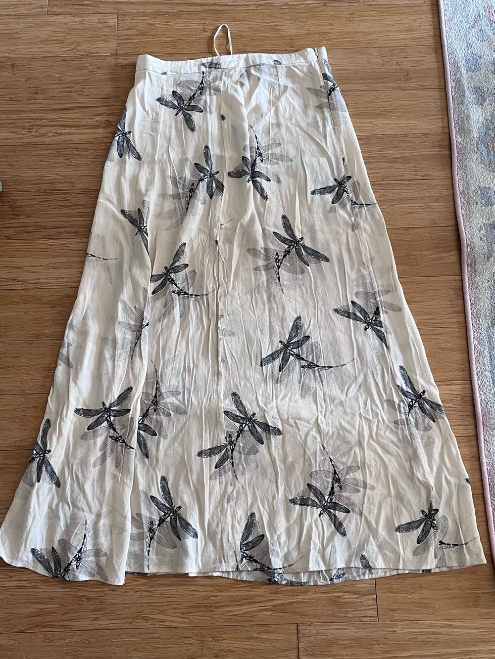 Vintage Zara Linen Cream Dragonfly Print A-Line Skirt